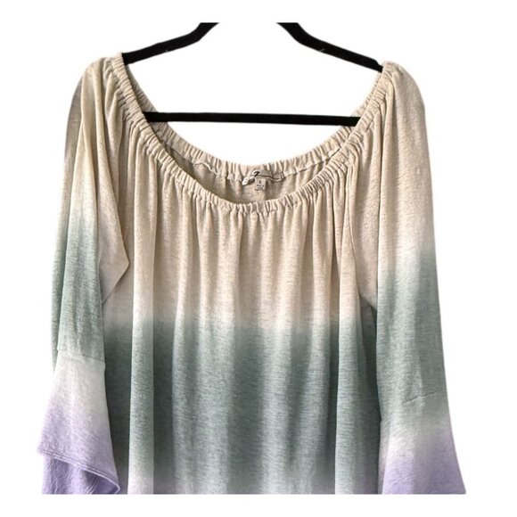 Seven7 Womens XL Ombre Knit Split Bell Sleeve Top On/Off Shoulder Green Lavender - Picture 2 of 8